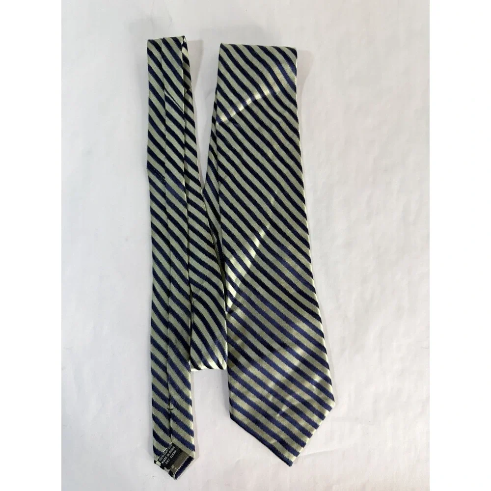 Calvin Klein Men's Silk Tie Navy Blue‎ & Light Green Diagonal Stripe Classic